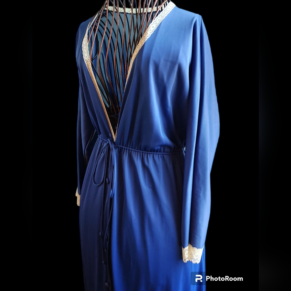 Vintage Vanity Fair Nylon Blue Dressing Gown Robe Nightgown Duster - Size 34 - Picture 14 of 16